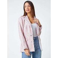 Roman Frayed Edge Boucle Check Jacket - Pink
