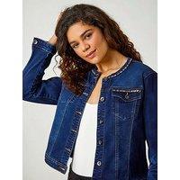 Roman Collarless Tape Stretch Denim Jacket