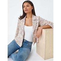 Roman Stripe Textured 3/4 Sleeve Cotton Blend Jacket