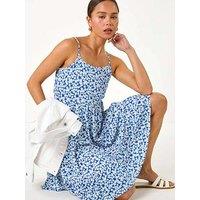 Roman Petite Ditsy Floral Tiered Stretch Dress