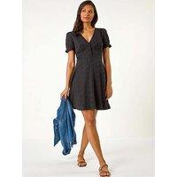 Roman Embroidered Cotton Stretch Jersey Frill Dress