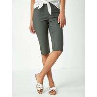 Roman Elastic Waist Knee Length Stretch Shorts - Green