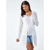 Roman Pointelle Knit Longline Tie Detail Cardigan