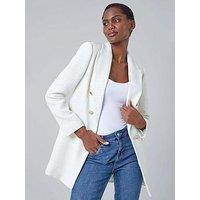 Roman Tailored Longline Boucle Jacket - White