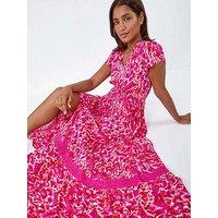 Roman Abstract Print Shirred Waist Maxi Dress