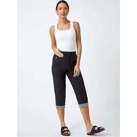 Roman Contrast Detail Cropped Stretch Trousers - Black