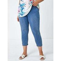 Roman Curve Elastic Waist Cropped Denim Jeggings