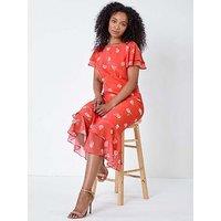 Roman Petite Floral Chiffon Frill Tiered Midi Dress