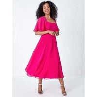 Roman Petite Shimmer Pleated Chiffon Midi Dress