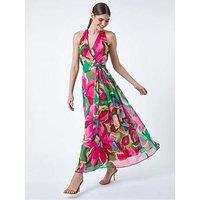Roman Floral Print Halterneck Maxi Dress