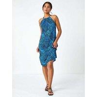 Roman Animal Print Halter Neck Stretch Dress