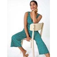 Roman Belted Wave Print Cropped Jumpsuit