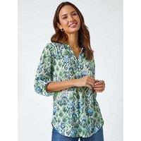 Roman Aztec Burnout Print Relaxed V-Neck Tunic Top