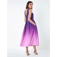 Roman Ombre Pleated Luxe Stretch Midi Dress - Purple