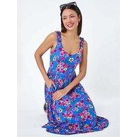 Roman Floral Shirred Strap Midi Dress