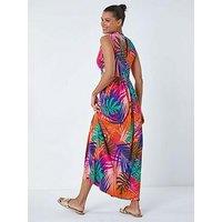 Roman Tropical Gathered Stretch Wrap Maxi Dress - Pink