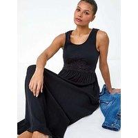 Roman Cotton Blend Lace Detail Midi Dress