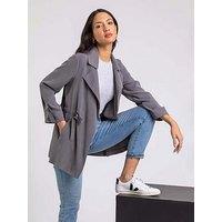 Roman Tie Waist Longline Jacket - Grey