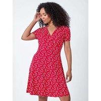 Roman Petite Ditsy Stretch Wrap Dress