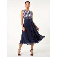 Roman Petite Geometric Print Pleated Midi Dress