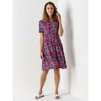 Roman Floral Print Belted Skater Dress