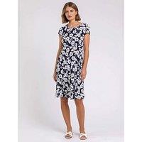 Roman Floral Print Stretch Jersey Tea Dress