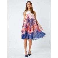 Roman Floral Print Pleated Swing Dress