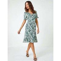 Roman Floral Print Button Detail Tea Dress