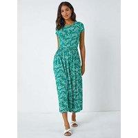 Roman Ditsy Gathered Skirt Stretch Midi Dress