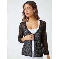 Roman Knitted Crochet Shimmer Shrug - Black