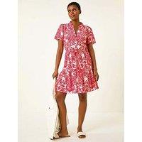Roman Floral Print Frill Hem Shirt Dress