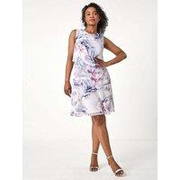 Roman Petite Floral Print Tiered Overlay Dress