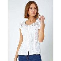 Roman Lace Yoke And Sleeve Crinkle Blouse