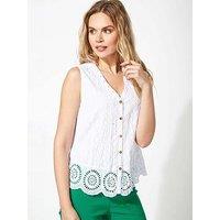 Roman Eyelet Detail Embroidered Crinkle Blouse - White