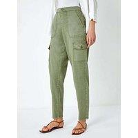 Roman Casual Elastic Waist Cargo Stretch Trousers - Green