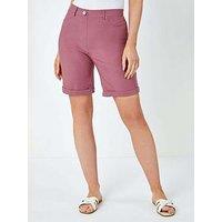 Roman Elastic Waist Turn Up Stretch Shorts - Coral