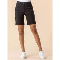 Roman Elastic Waist Turn Up Stretch Shorts - Black