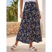 Roman Ditsy Floral Print Elastic Waist Midi Skirt
