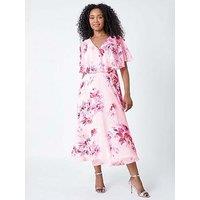 Roman Petite Floral Cape Chiffon Midi Dress
