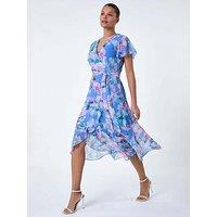 Roman Floral Frill Detail Wrap Dress
