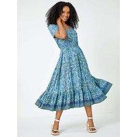 Roman Petite Paisley Print Frill Hem Midi Dress
