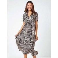 Roman Leopard Print Lace Trim Midi Dress