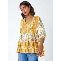 Roman Floral Border Print V-Neck Overshirt