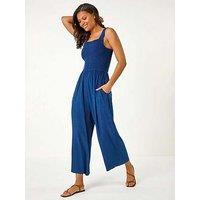 Roman Denim Shirred Bodice Pocket Jumpsuit