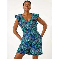 Roman Tropical Leaf Print Playsuit