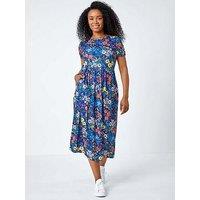 Roman Petite Floral Print Midi Stretch Dress