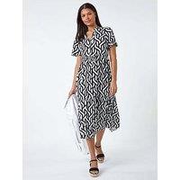 Roman Geometric Print Tiered Midi Dress