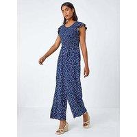 Roman Polka Dot Shirred Pocket Jumpsuit