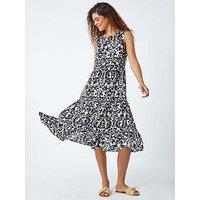 Roman Baroque Tiered Smock Midi Dress - Black