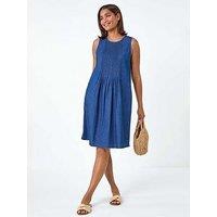 Roman Denim Pintuck Detail Pocket Dress